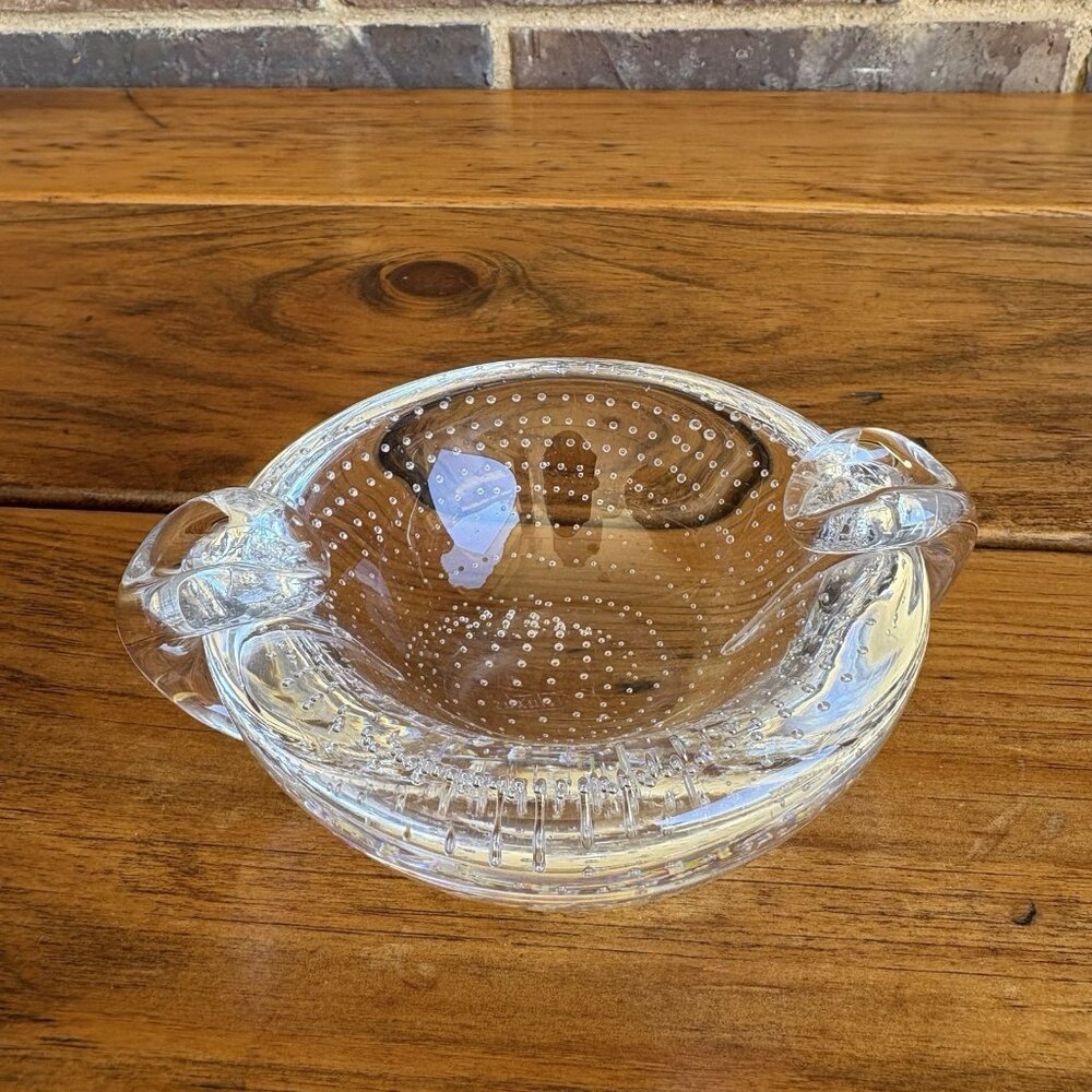 Clear Glass Bulicante Controlled Bubble Ashtray Bowl Polished Bottom Kristaluxus